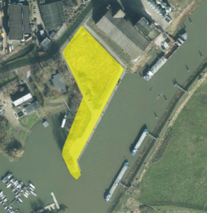 Plattegrond van een deel van Wageningen; vuurwerkvrije zone Het Stek is het gele gebied. De vuurwerkvrije zone Het Stek ligt tussen Het Stek, Jachthaven en Grebbedijk.