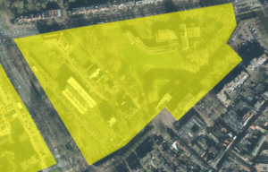 Plattegrond van een deel van Wageningen; de vuurwerkvrije zone Junuspark is het gele gebied. De vuurwerkvrije zone Junuspark ligt tussen Lawickse Allee, Costerweg, Plantsoen en Stationsstraat.